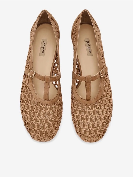 Paul Green Shoes - Paul Green Woven T-Strap Flats in Tan
